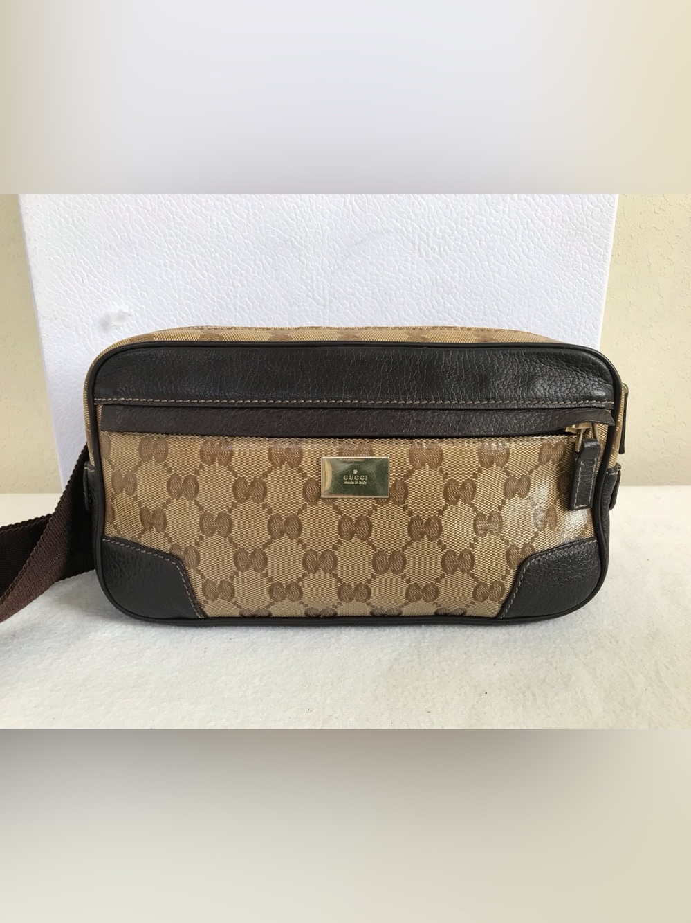 Gucci Brown & Beige GG Canvas Crossbody Toiletry Bag